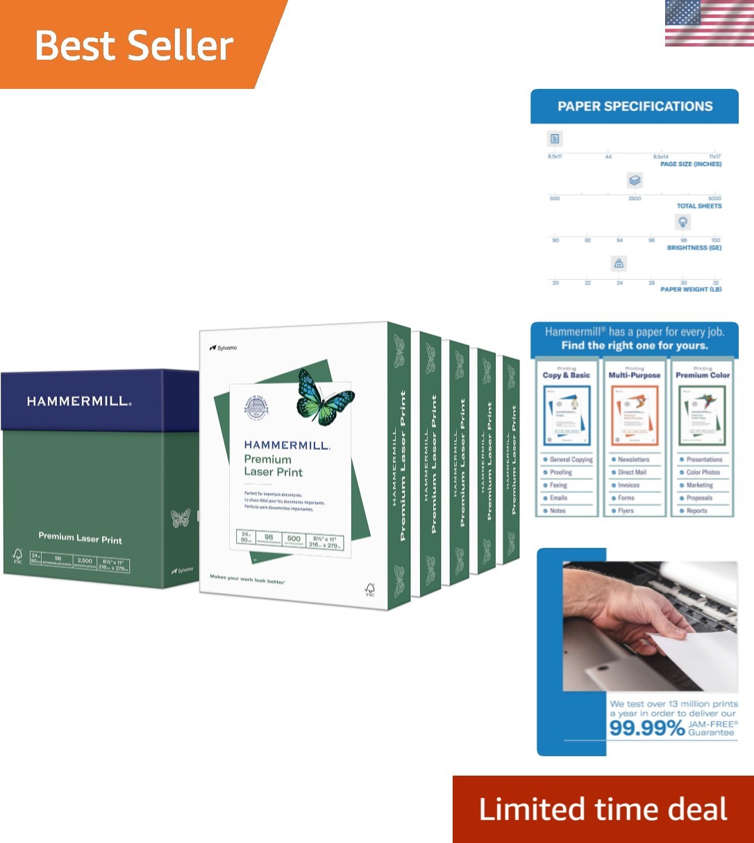 8.5x11  Laser Printer Paper, 24 lb, 98 Bright - Sustainable Quality