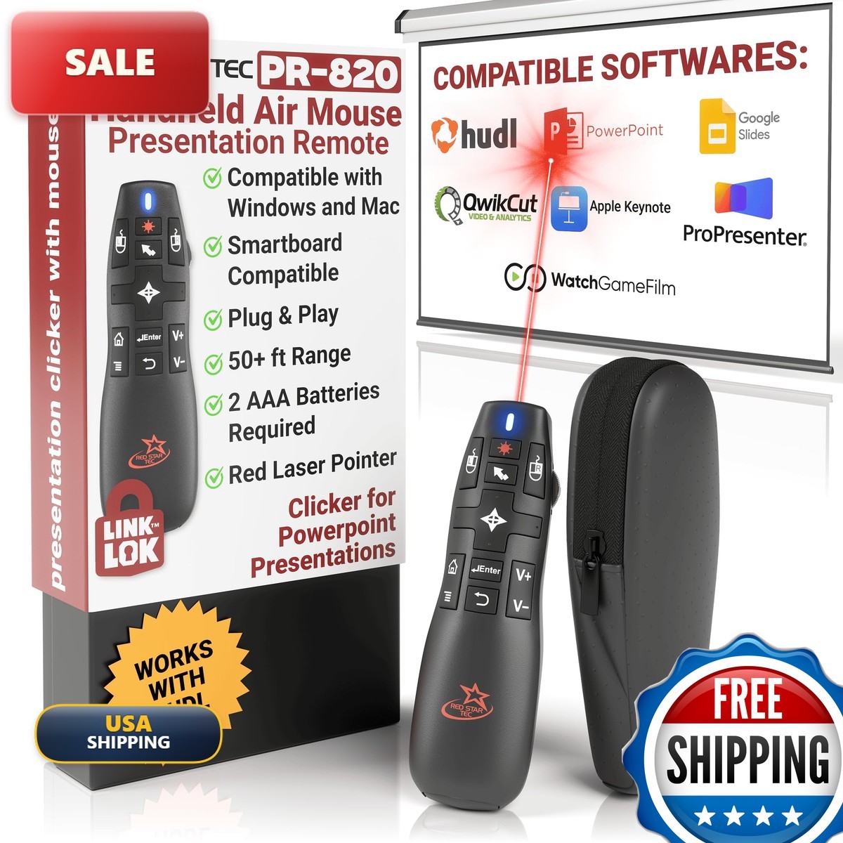 RED STAR TEC PR-820 Air Mouse Presentation Clicker Laser Pointer