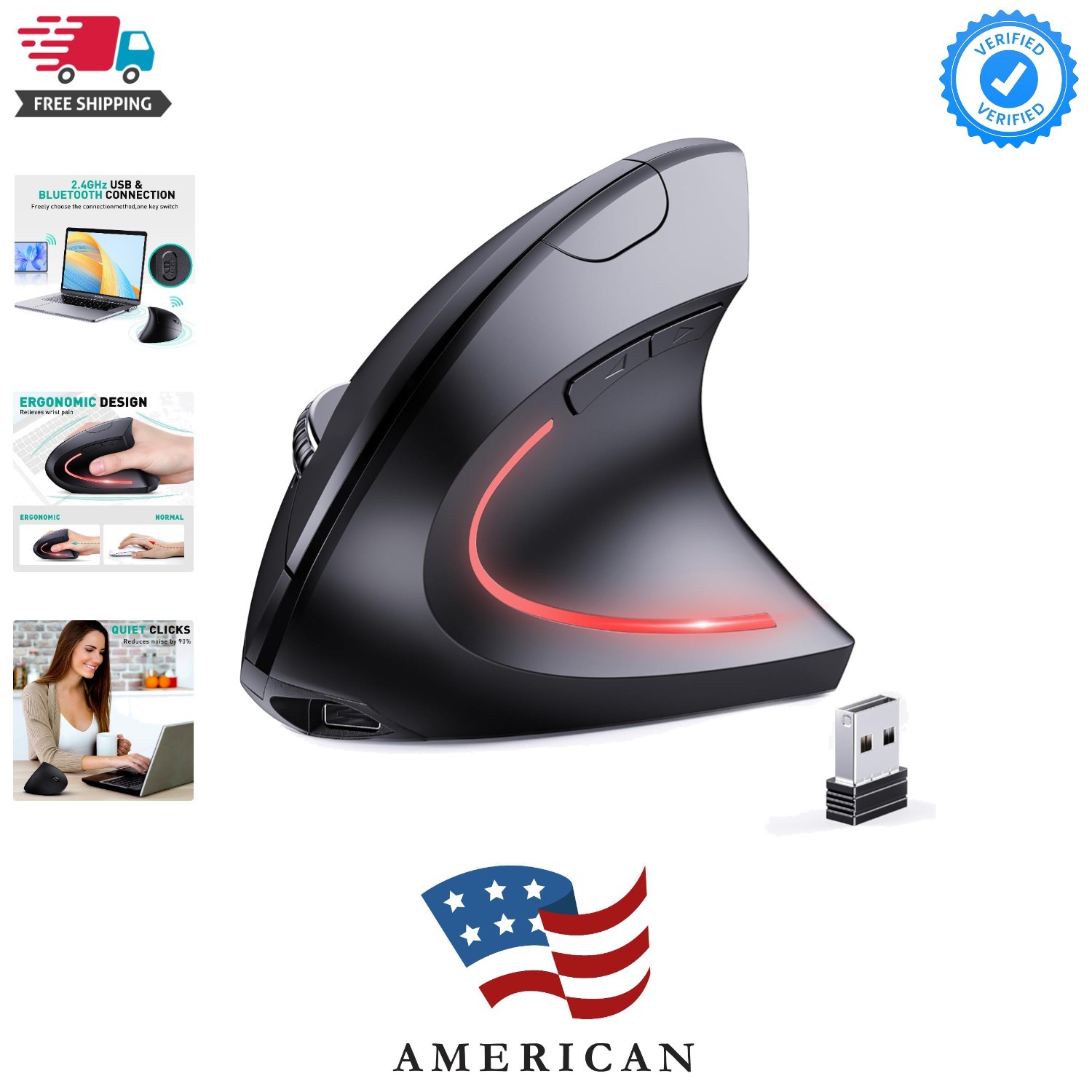 Bluetooth and 2.4G 2-in-1 Rechargeable Wireless Mouse, Ergonomic Vertical Des...