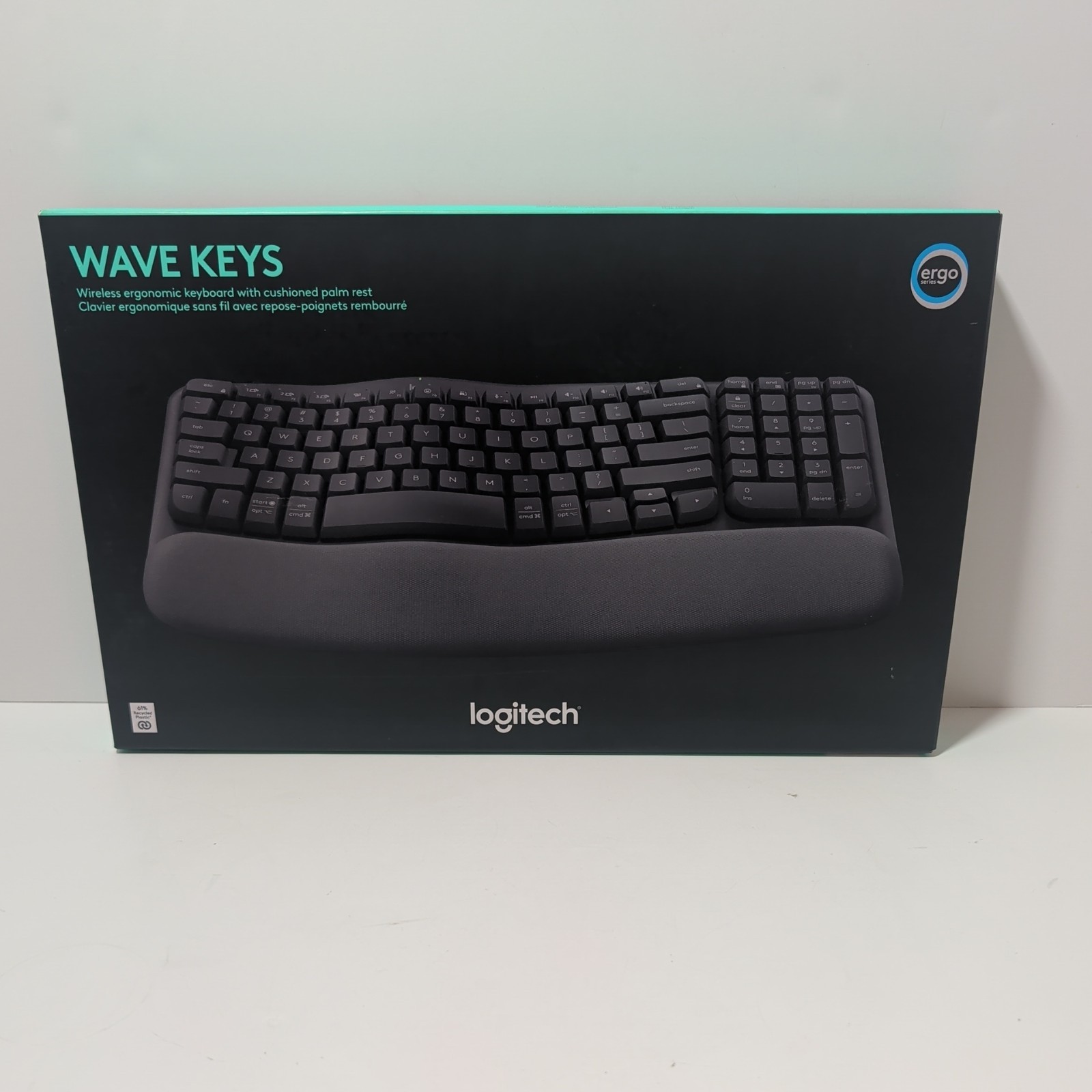 Logitech Wave Keys Wireless Ergonomic Keyboard Cushioned Palm Rest *Sealed*