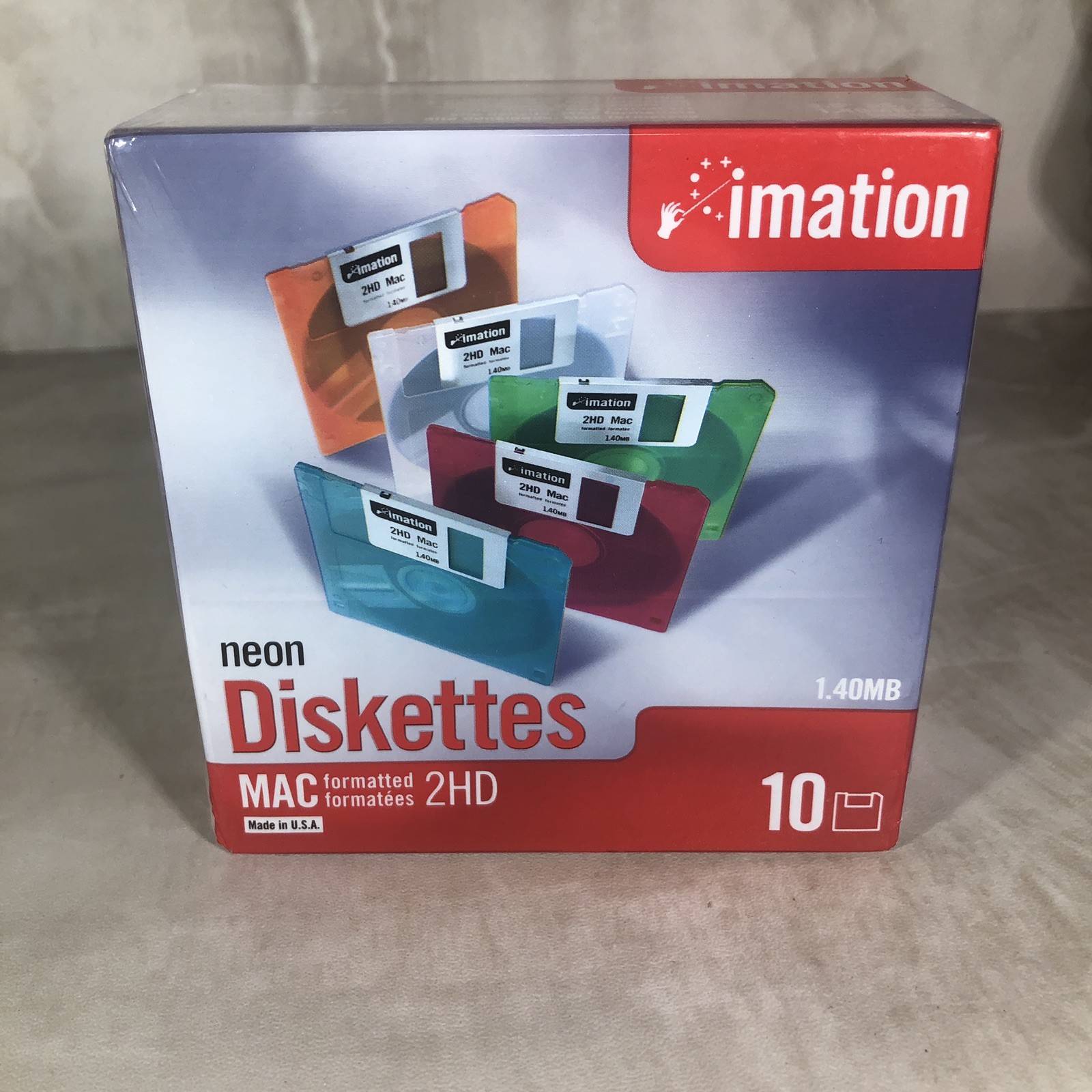 Vintage Imation Neon Floppy Disks 3.5" 2HD 1.44MB MAC Formatted 10 Pack New
