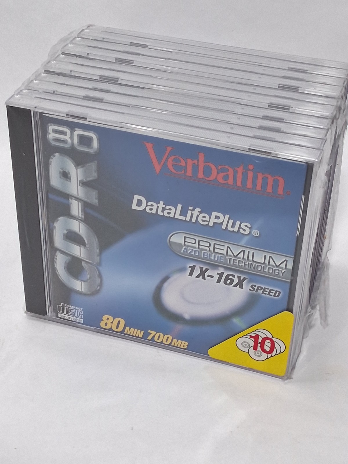 (10)  Verbatim 80 minute 700MB DataLifePlus In Cases Blank CDR Disc New Azo Blue