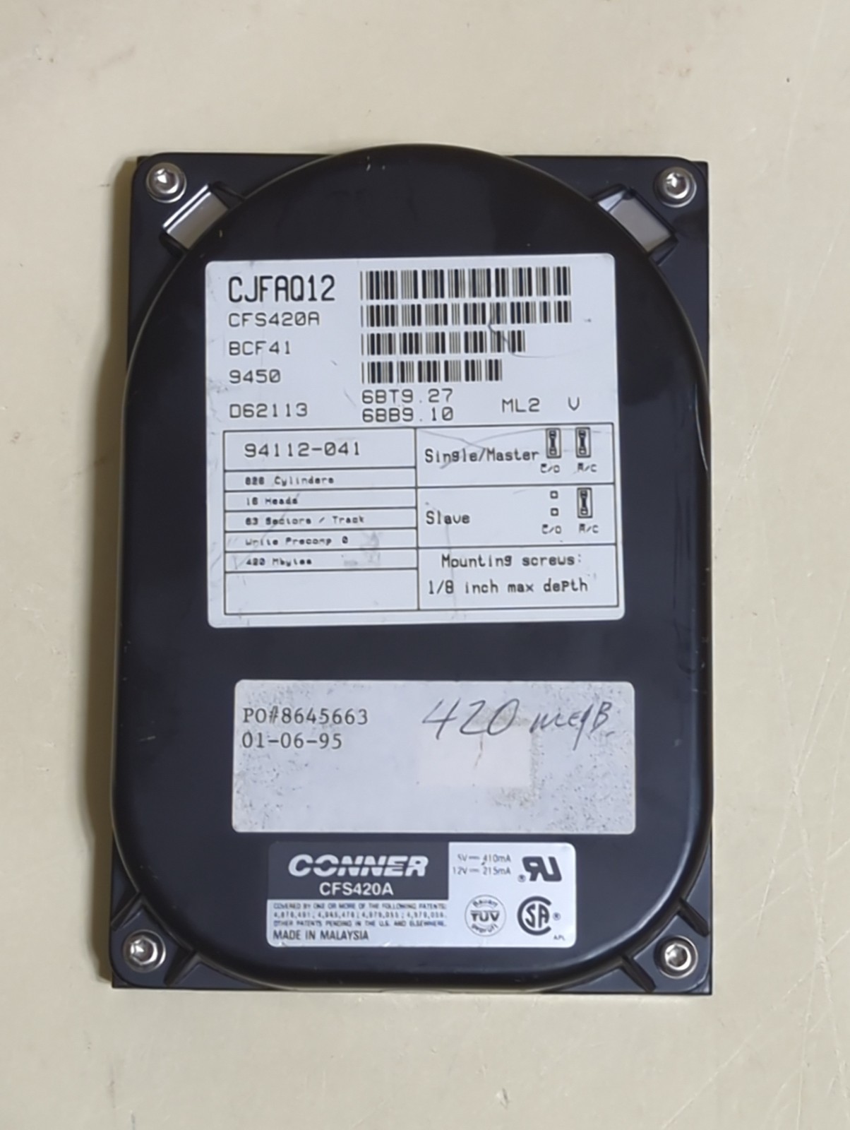 Vintage Conner CFS420A 420MB IDE Hard Drive HDD Tested