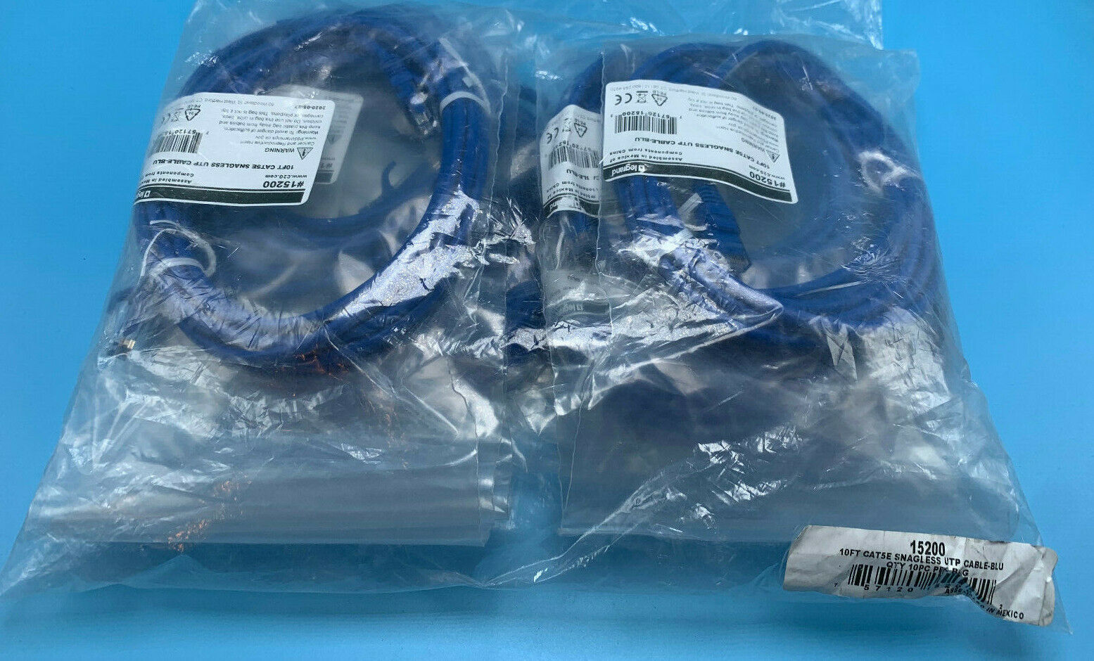 LEGRAND 15200 10FT CAT5E Molded Blue Cable Cord LOT OF 10