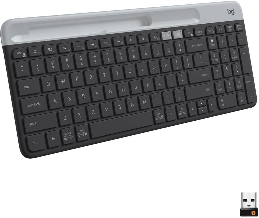 Logitech K585 Multi-Device Slim Wireless Keyboard, Built-in Cradle for Device
