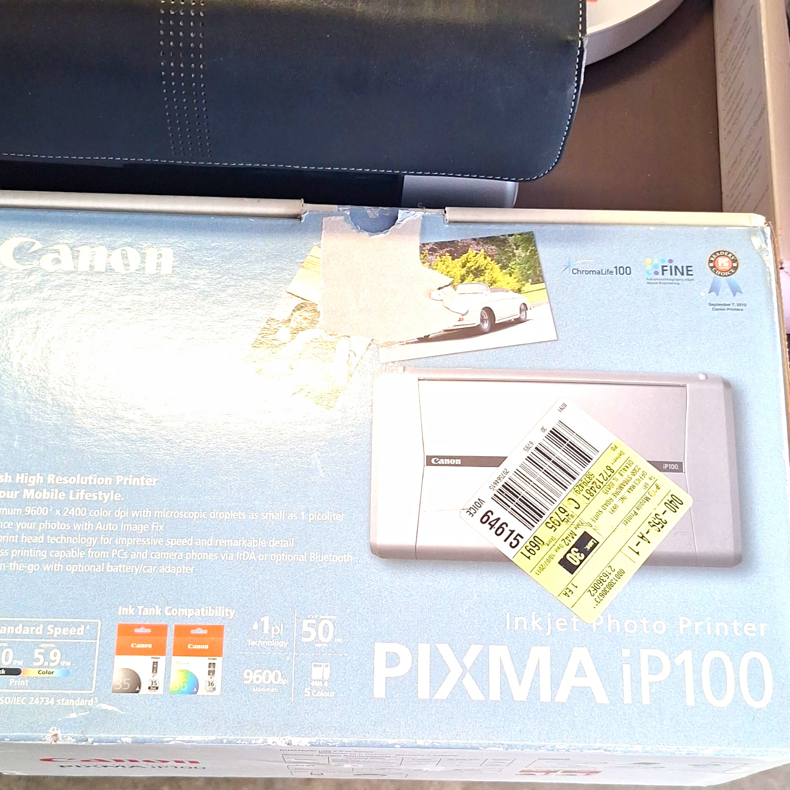 Canon PIXMA iP100 Portable Color Inkjet Photo Printer, Bluetooth, 9600x2400