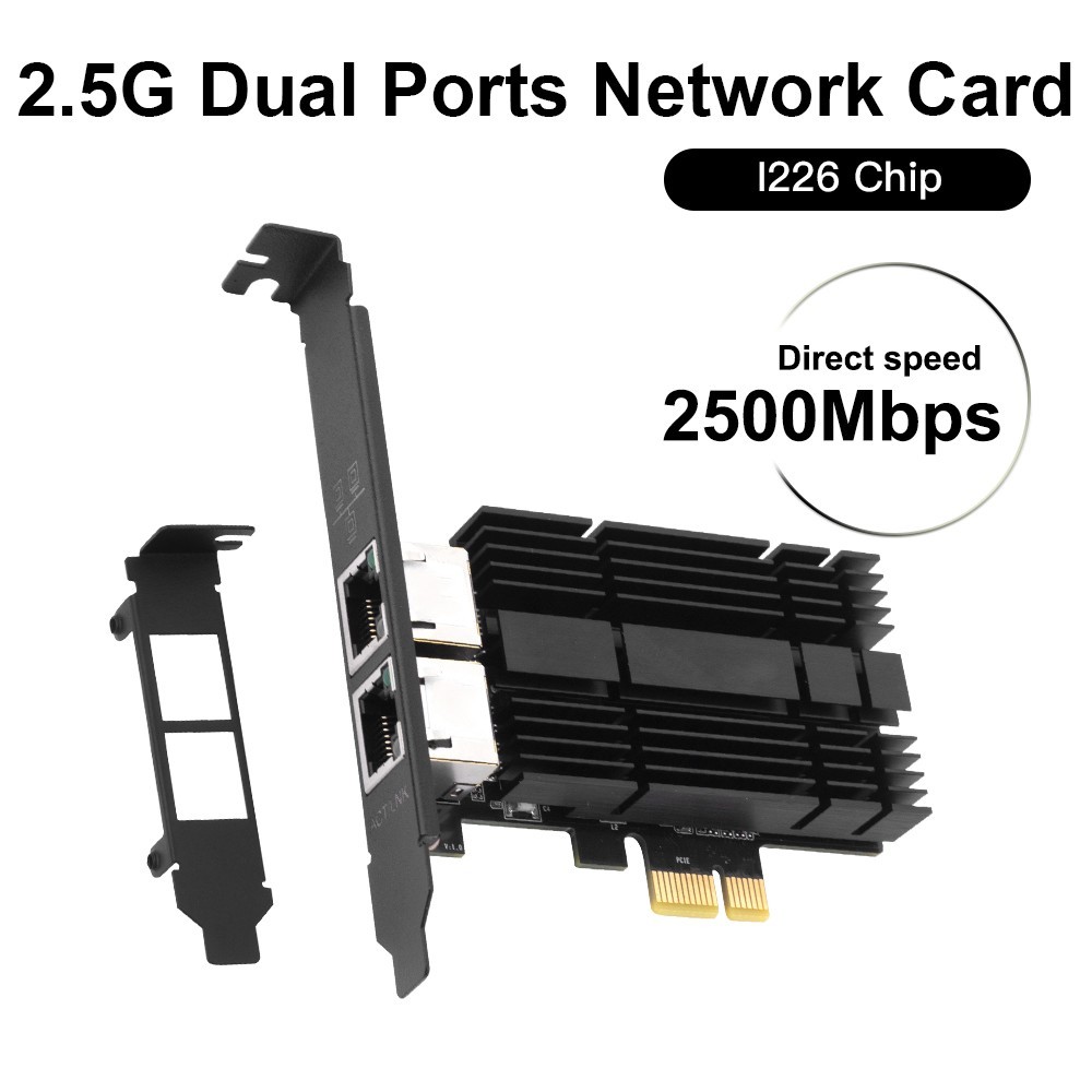 PCI-E 2.5G Dual Port Network Adapter I226 Chip 2500Mbps RJ45 LAN Card Desktop PC