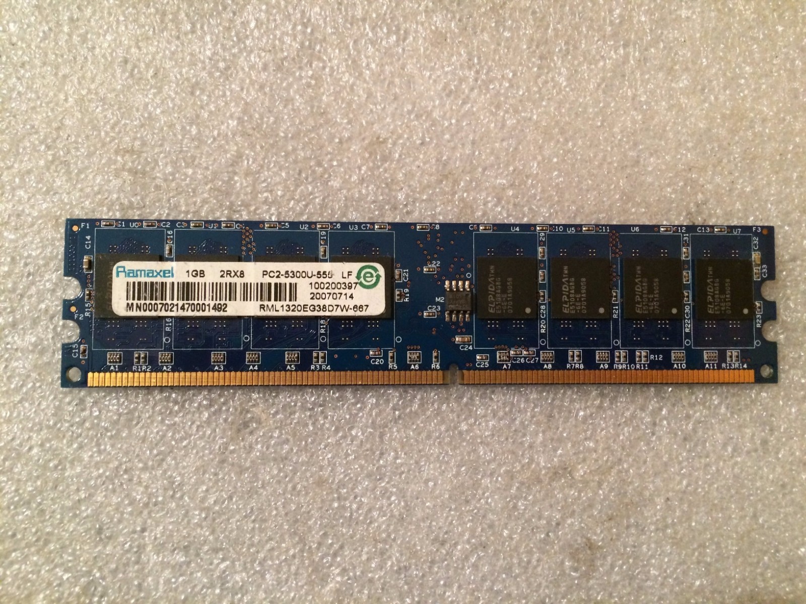 Ramaxel RML1320EG38D7W-667 1GB PC2-5300 667MHz CL5 240-Pin DDR2 Memory