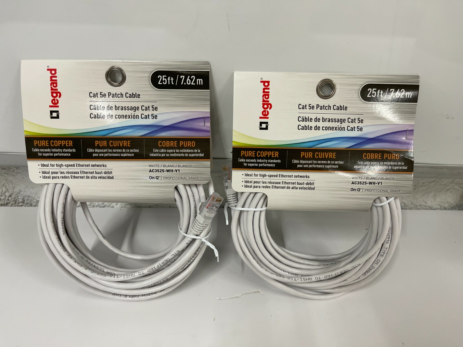 LOT OF 2 Legrand Professional On-Q 25 Foot Cat 5e Patch Cable White AC3525WHV1