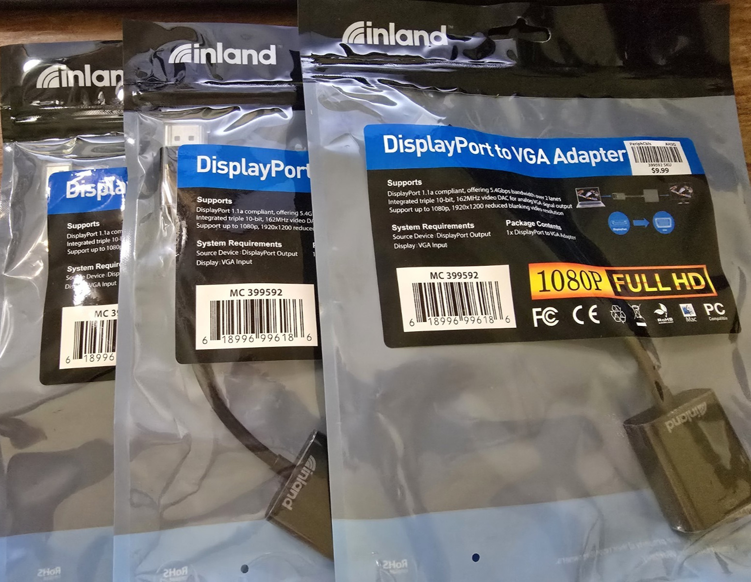 3 Inland Display Port To VGA Adapters Brand New in Package Priced Right