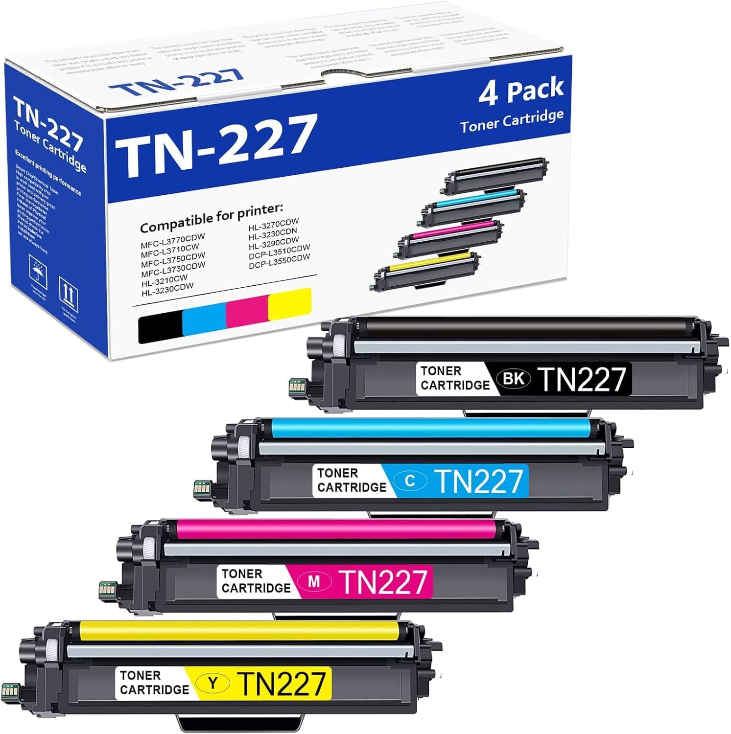 MOLIMER High Yield Toner Cartridge 4 Pack TN 227 TN-227BK/C/M/Y TN227-4PK
