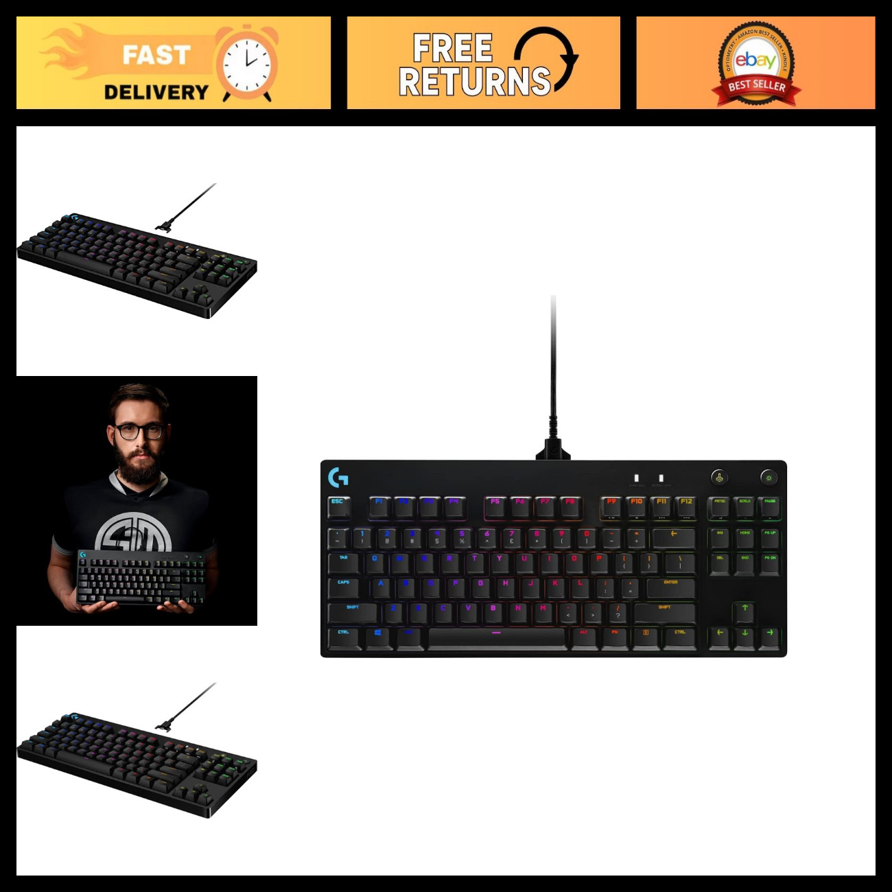 TKL Mechanical Gaming Keyboard - GX Blue Clicky Switch, RGB Backlit, 12 Macros