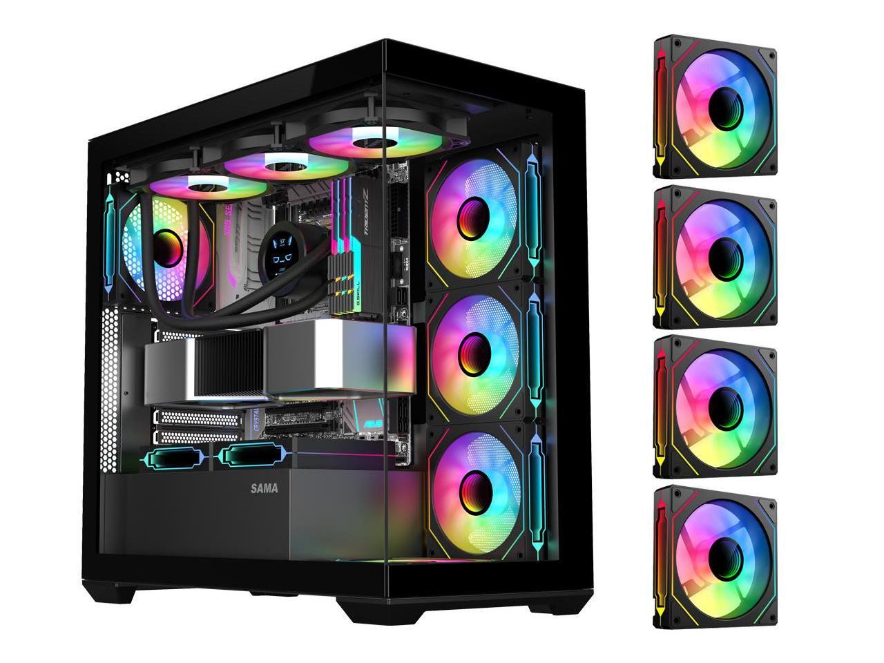 SAMA SV01 Mid Tower ATX Gaming PC Computer Case Black, 4 Addressable RGB Fans