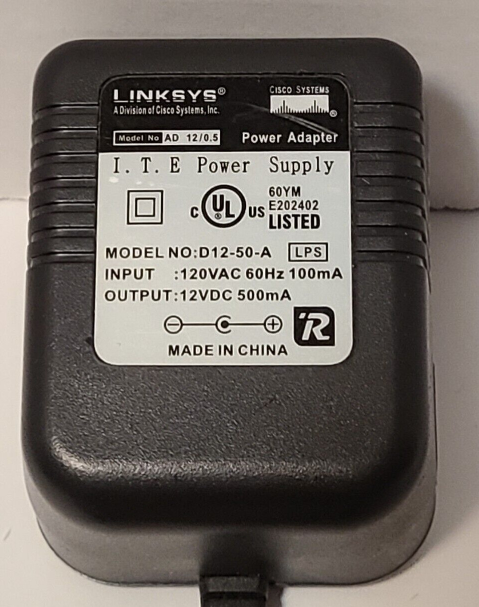 Genuine Linksys Cisco Systems Power Supply CA Adapter D12-50-A 12V 500mA Tested