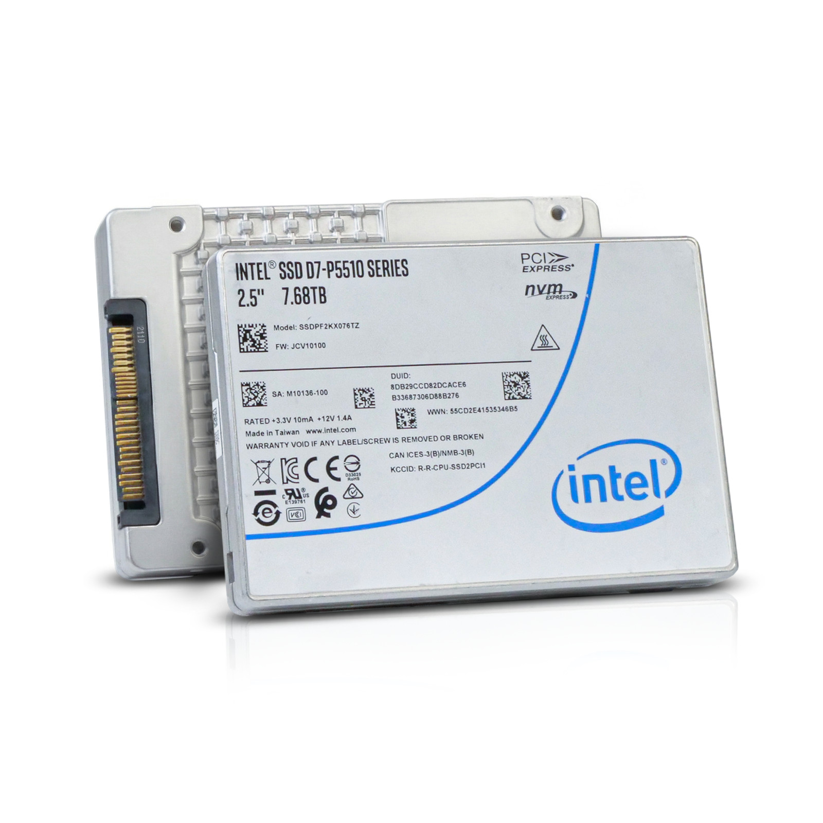 Intel D7-P5510 7.68TB SSDPF2KX076TZ PCIe Gen 4 x4 8GB/s 3D TLC U.2 NVMe 2.5" SSD