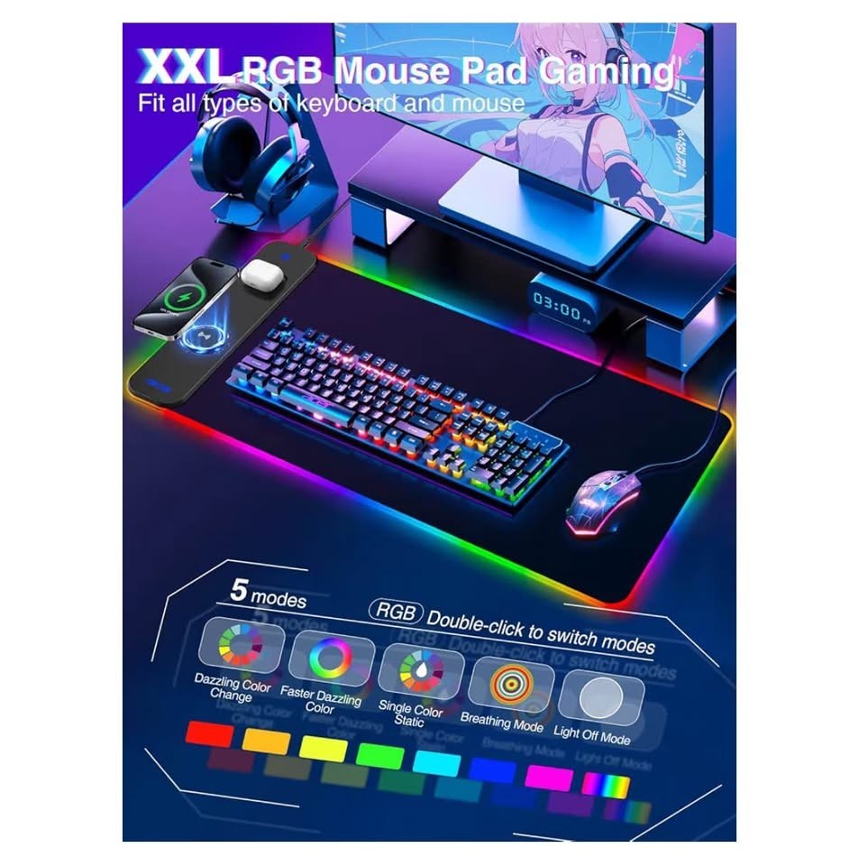Magnetic Charging Mouse Pad 31.5x15.75, 15W Fast Wireless Charging Desk Mat, XXL