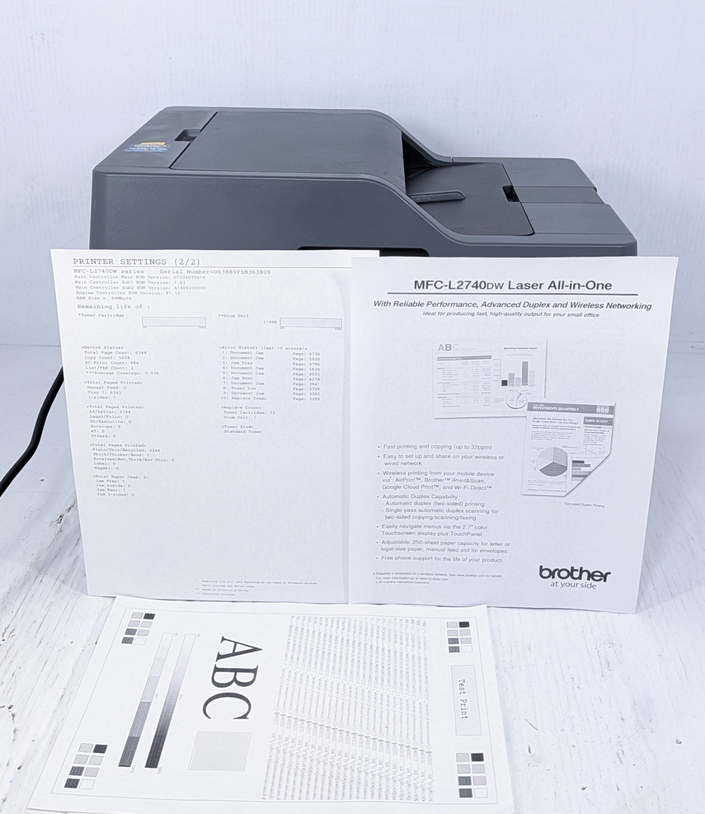 Brother MFC 2740DW Wireless Printer page Count 6344