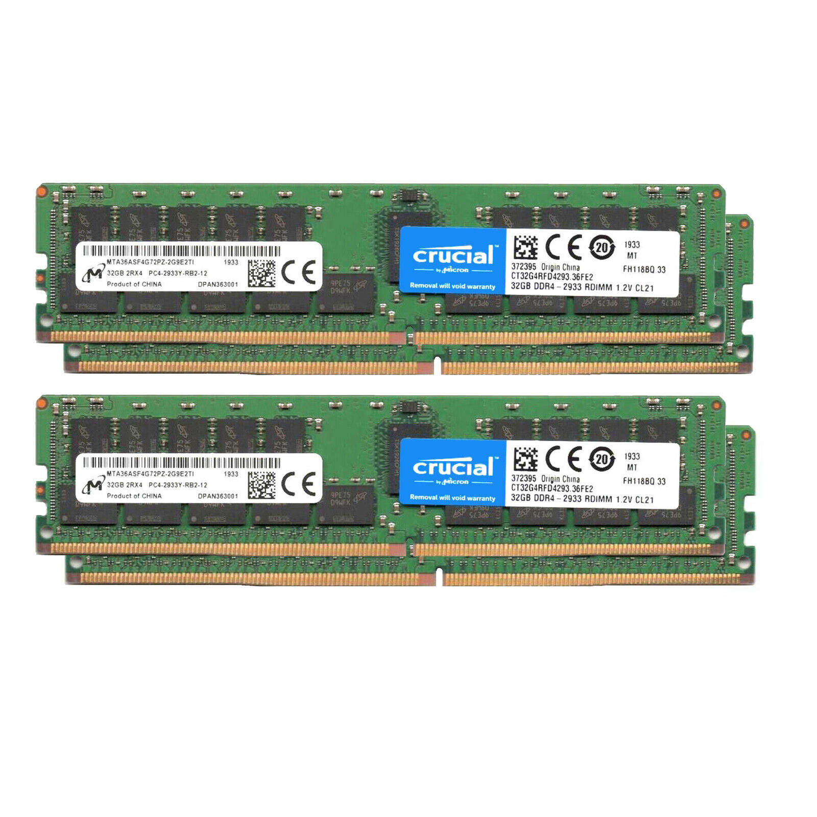 Crucial DDR4 128GB(4x 32GB) KIT 2933MHz PC4-23400 2Rx4 REG ECC Server Memory RAM