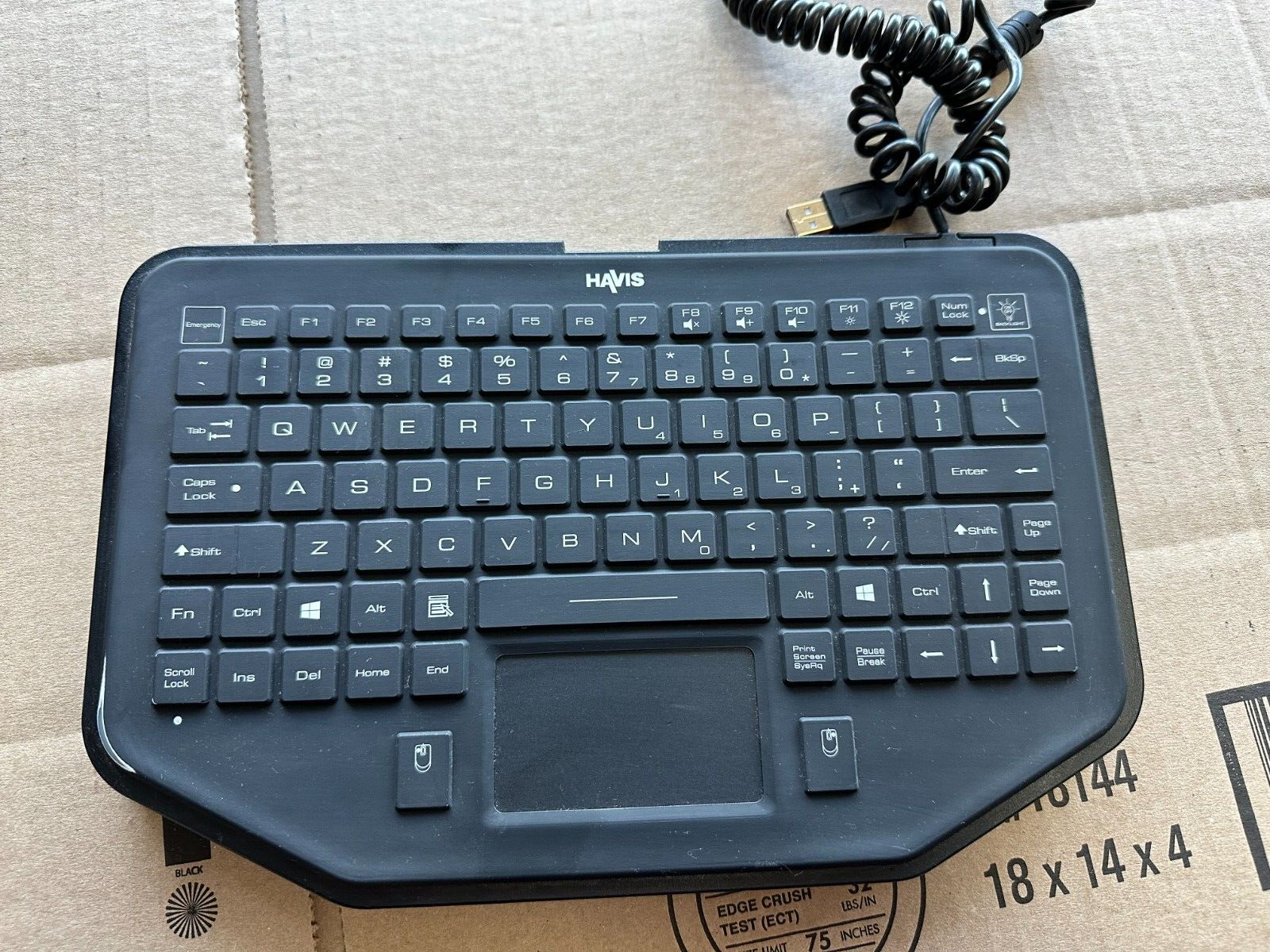 Havis KB-101 Wired USB 86-Key Backlit Rugged Touchpad Keyboard