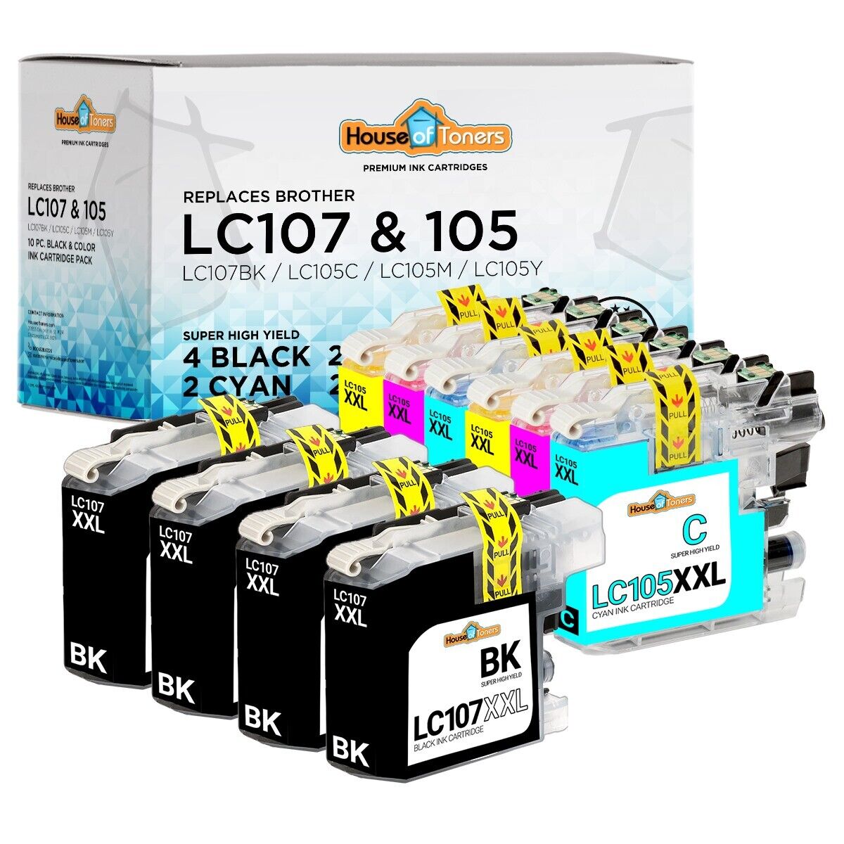10pk LC107 LC105 XXL BCMY Ink Cartridges for Brother MFC-J4310DW J4410DW J4510DW