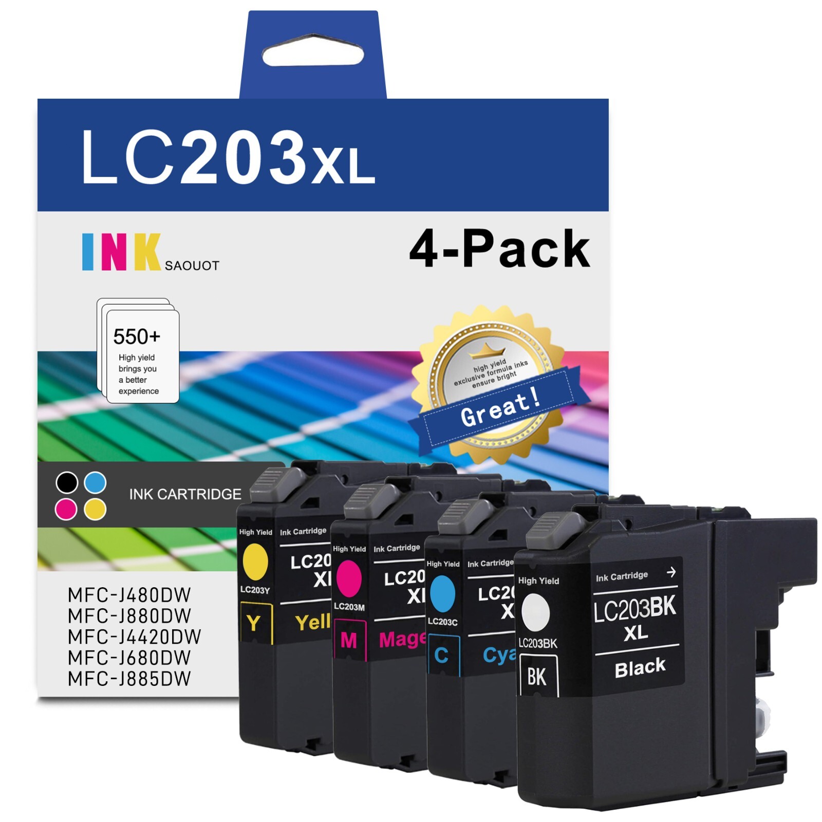4pk New LC203XL LC-203 XL Ink Set For Brother MFC-J885DW MFC-J4320DW MFC-J4420DW