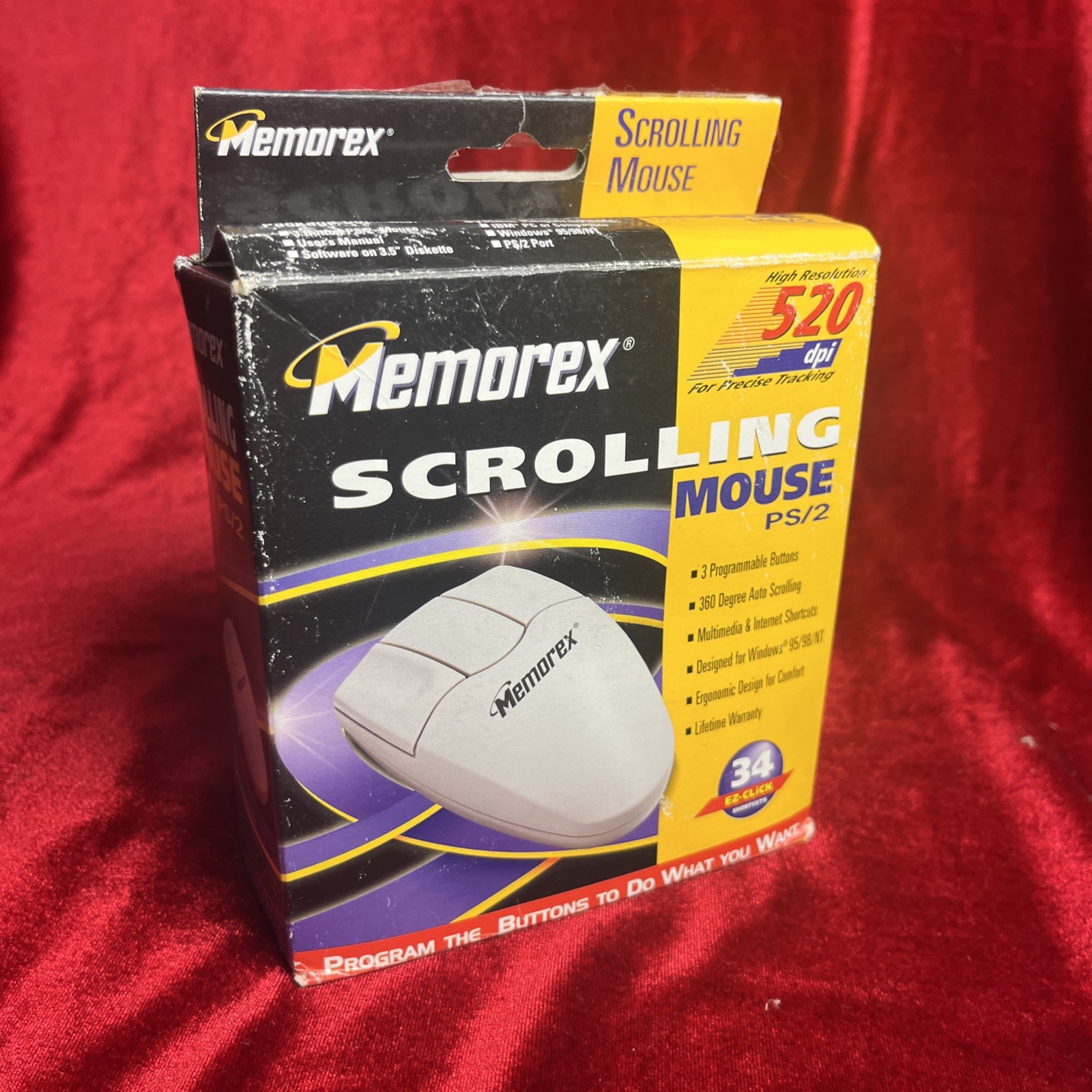 Memorex Scrolling Mouse 3 Button PS/2 520 dpi Precise Tracking NOS Open Box