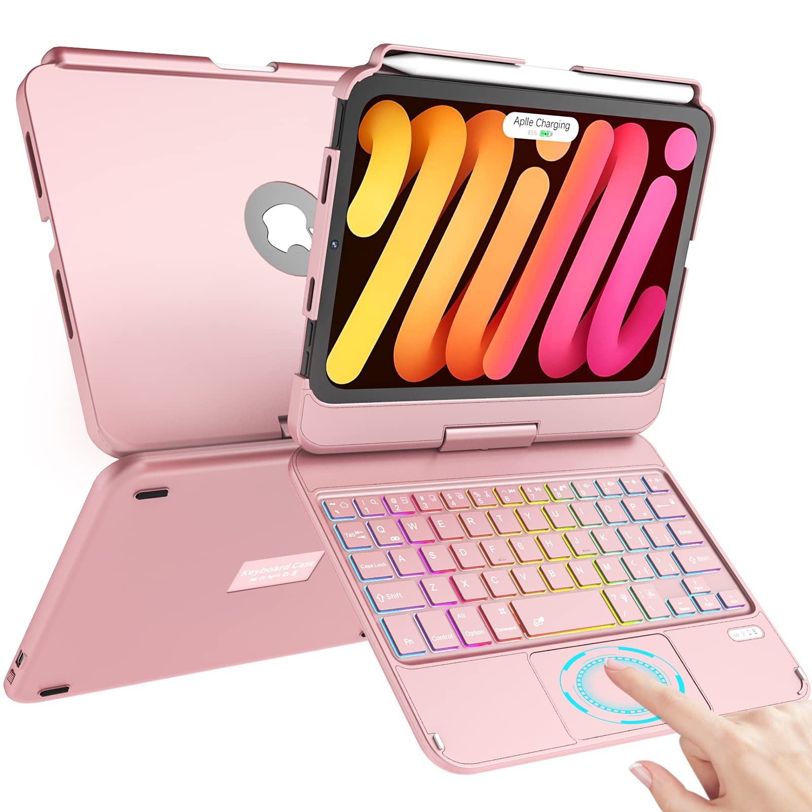 TaIYanG iPad mini Keyboard Case for Mini 6/7 8.3 Inch , 360° Rose Gold
