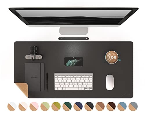 RENMTURE Dual-Sided Mouse Pad, Natural Cork & PU Leather Large Desk Pad for Offi
