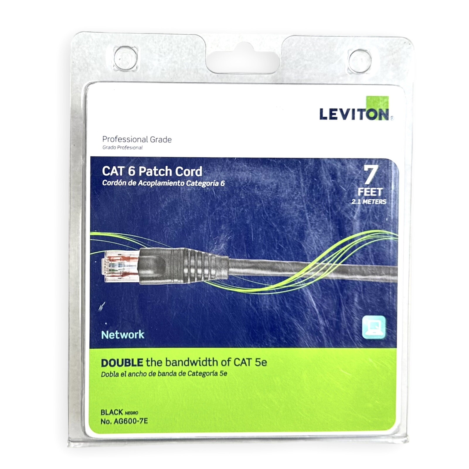 LEVITON Professional Grade Network CAT 6 Patch Cord Black 7 ft feet / 2.1 Meters