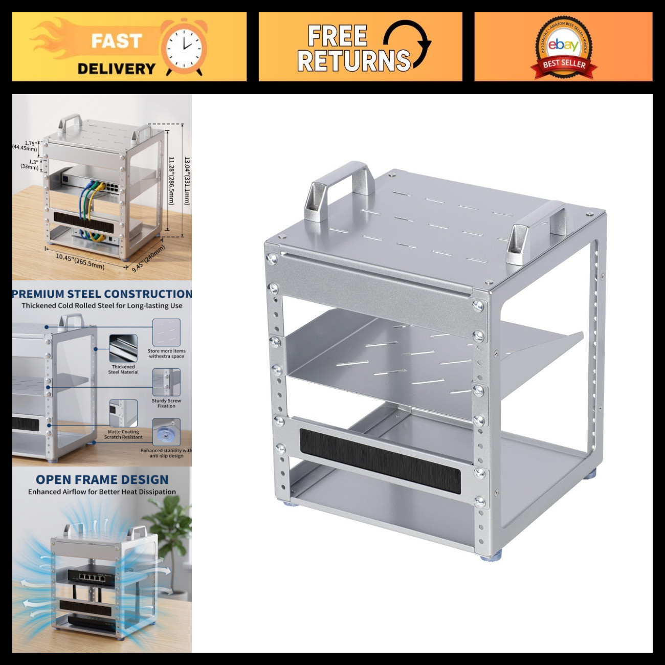 10" 6U Network Rack - 9.45" Deep Mini Stackable Server Rack for Desktop Use
