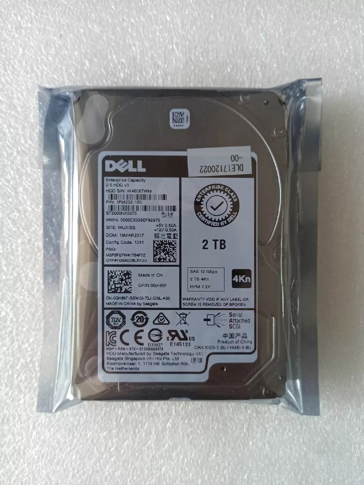 Dell 2T GH86F ST2000NX0373 SAS12 7.2K 2.5-inch 4kn Enterprise HDD
