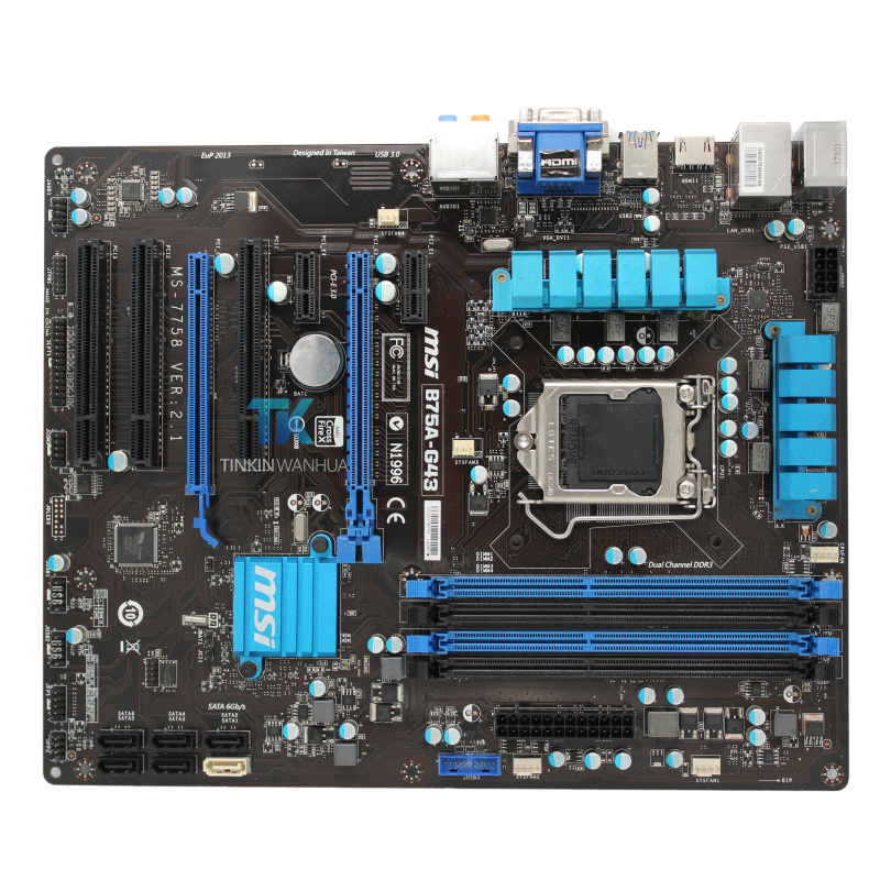 Motherboard Intel B75 LGA 1155 Socket For MSI B75A-G43 MS-7758 w/ I/O Shield Hot