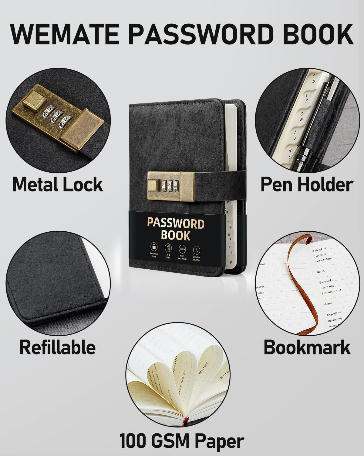 Password Book with Lock, Password Book with Alphabetical Tabs 600+ Password S...