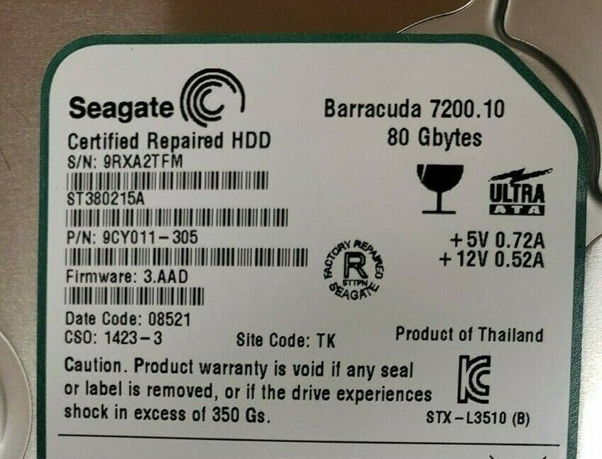 Open - Seagate - ST380215A - Barracuda 80gb 7200rpm Eide Ata 100(ultra) 3.5 HDD
