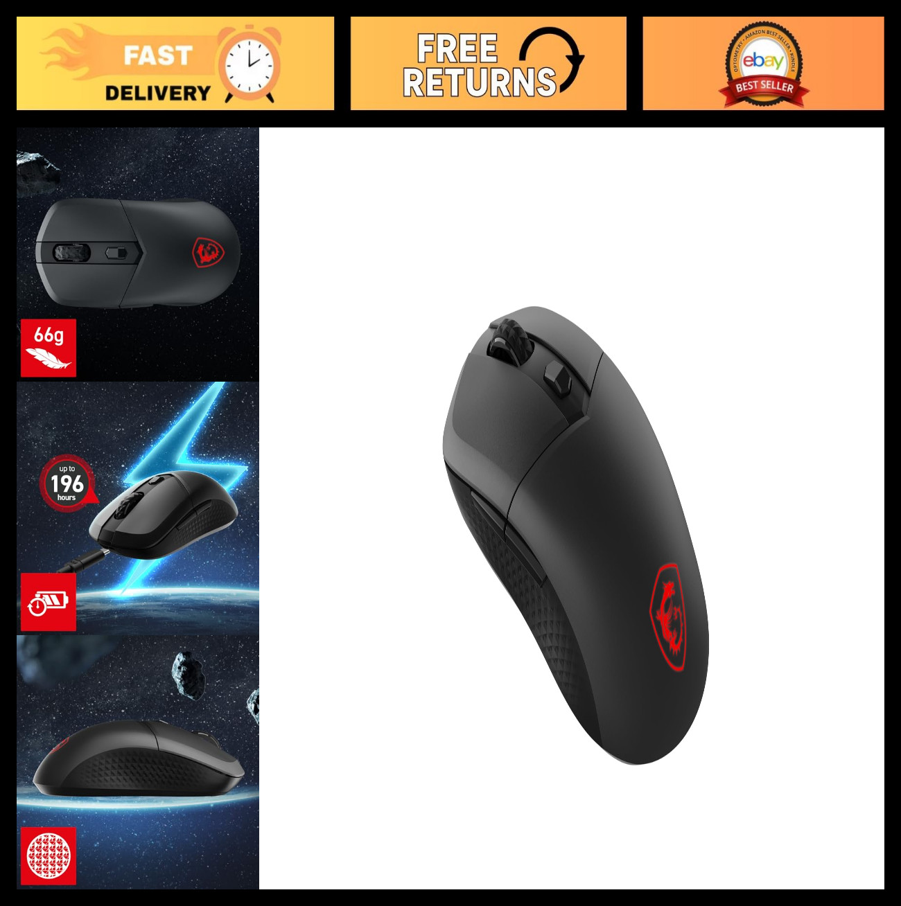 High-Performance 8K Gaming Mouse - 26000 DPI, 8000Hz Polling Rate, RGB, Ergonomi