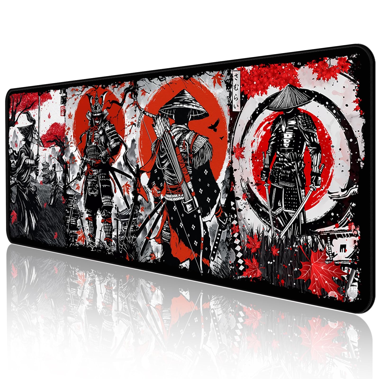COSOW Samurai Warrior Mouse Pad, Red and Black 31.5L x 11.8W inches, 0003 