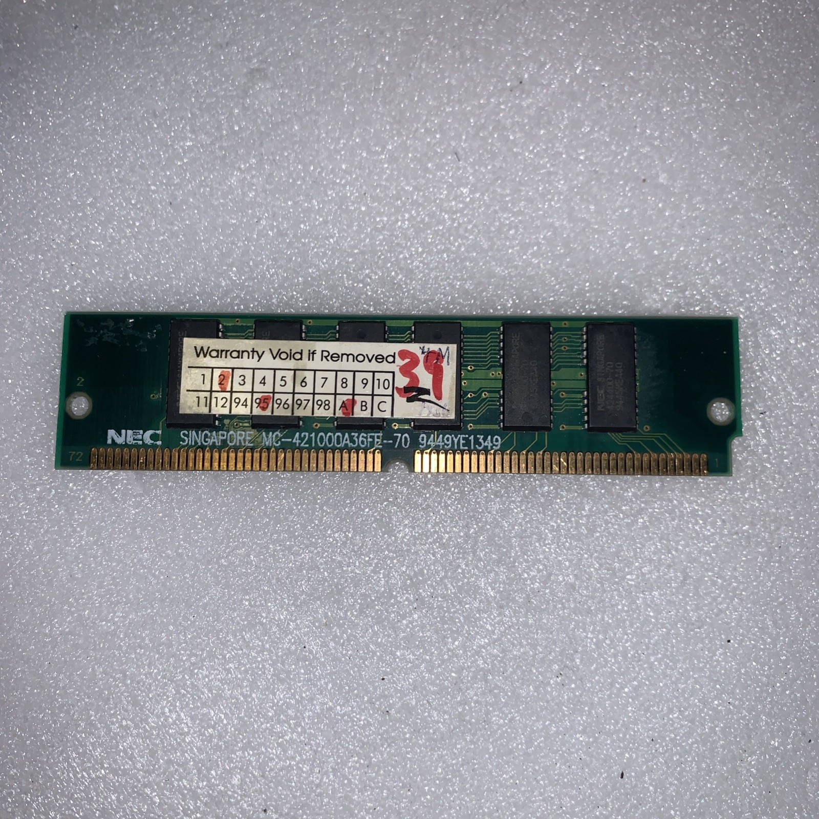 NEC MC-421000A36FE-70 72-Pin EDO DRAM SIMM 8MB 70ns Vintage Memory Singapore
