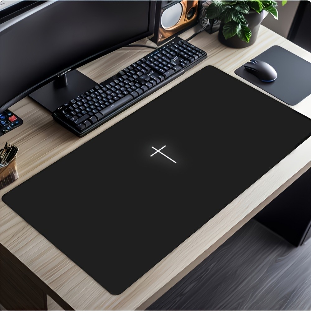 Black White Cross Design XXL Gaming Mouse Pad, Oversized Rectangle Desk Mat wi