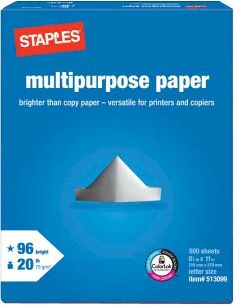Staples Multipurpose Copy Fax Laser Inkjet Printer Paper, 8 1/2 Inch x 11 Letter