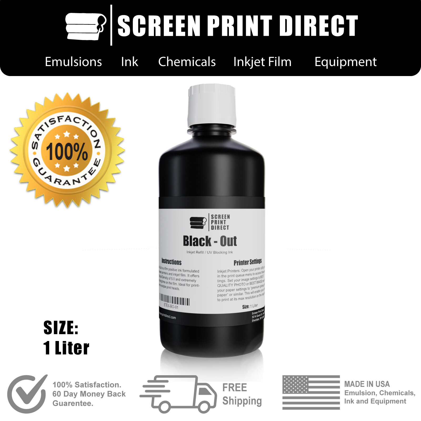Universal InkJet Ink Refill - UV Blocking for Film Positives 1 Ltr. bottle