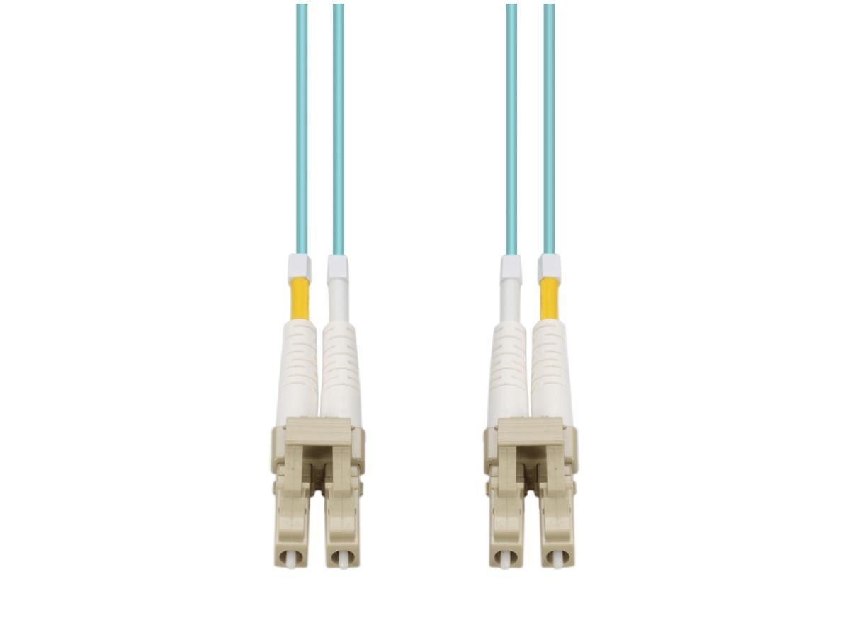 AddOn 10m LC to LC Aqua OM4 Duplex OFNR (Riser-Rated) Fiber Patch Cable