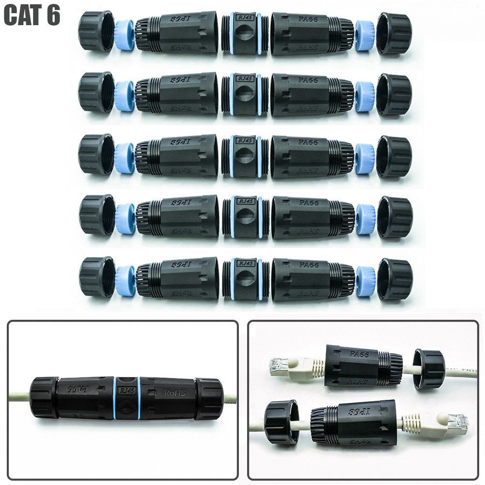 5x CAT6 RJ45 Outdoor Waterproof Network Ethernet Cable Connector Coupler Shield