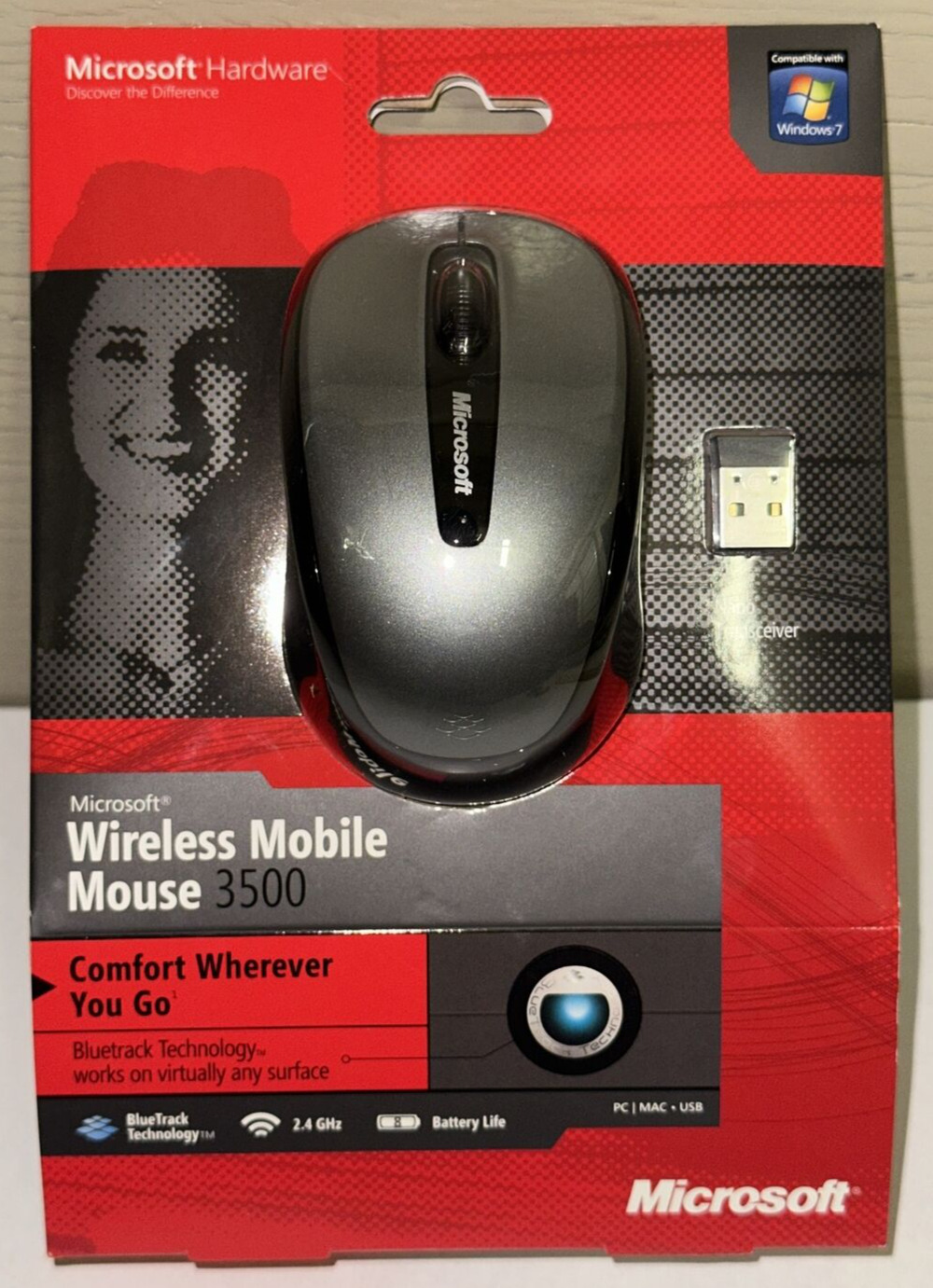 Microsoft Wireless Mobile 3500 Mouse SILVER GRAY Bluetrack USB Technology Sealed