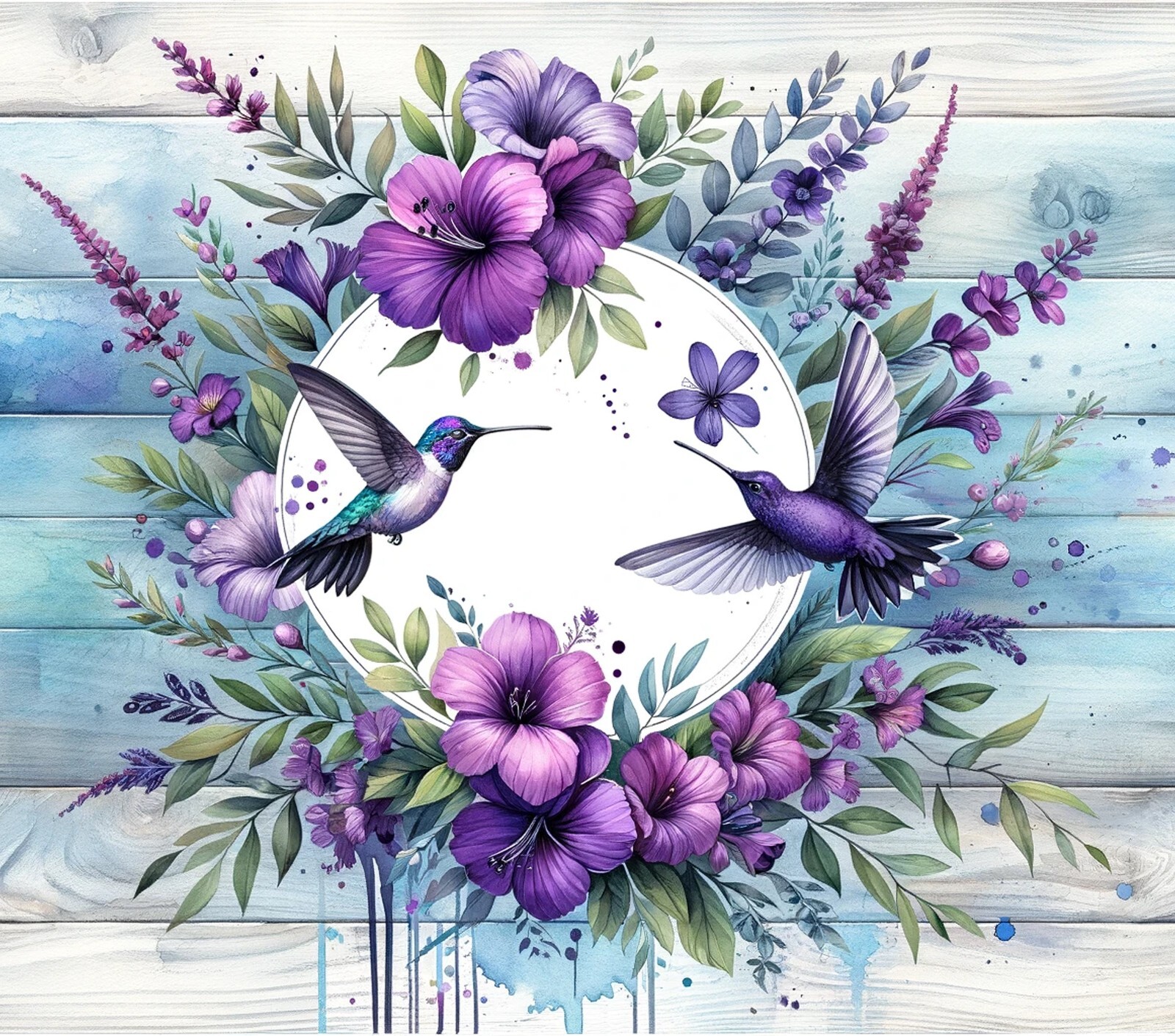 PURPLE HUMMINGBIRD MORNING GLORY FLORAL WATERCOLOR COMPUTER MOUSE PAD  9 x 7