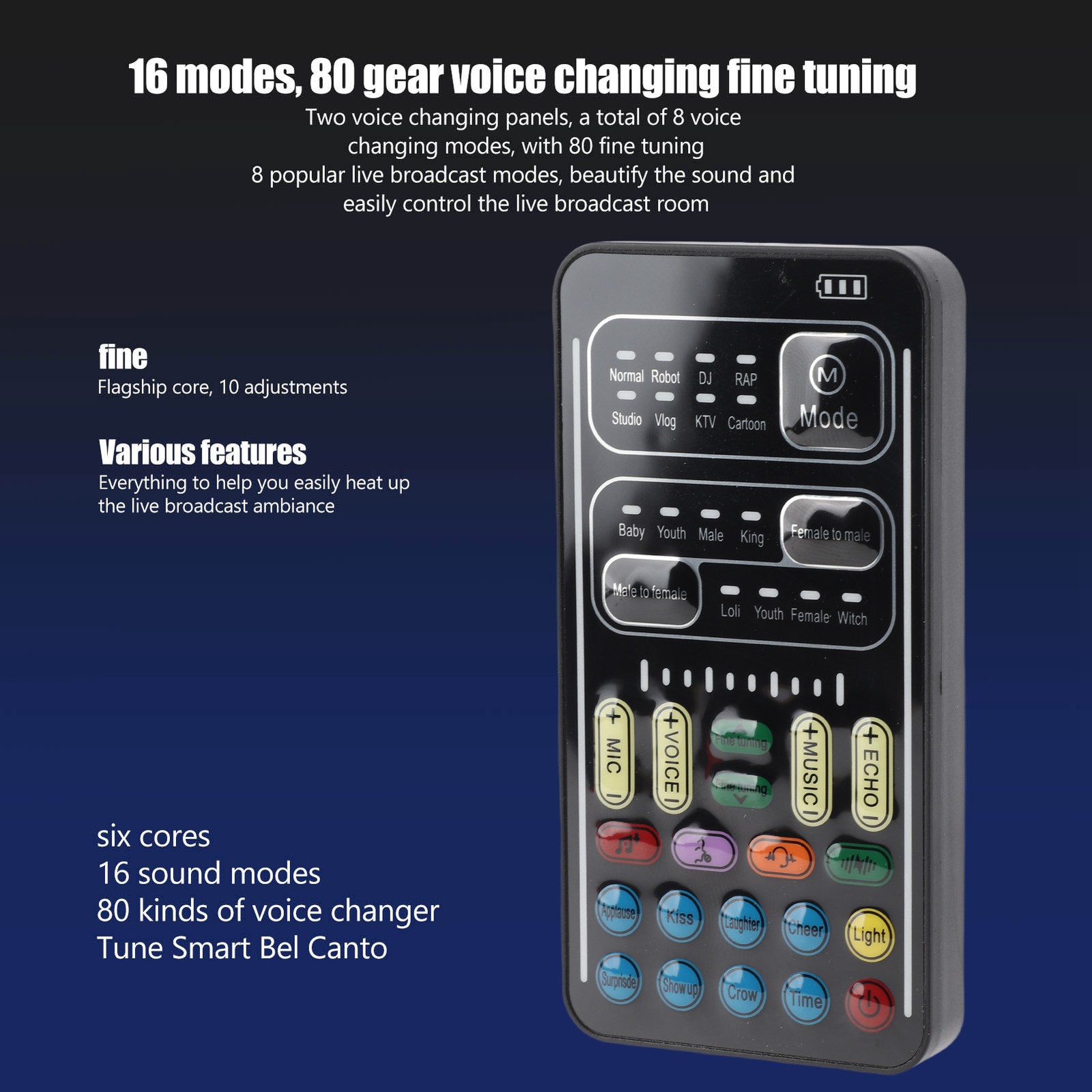Handheld Voice Changer with 8 Voice Modes & 8 Sound Effects 10-Gear Fine Tuning