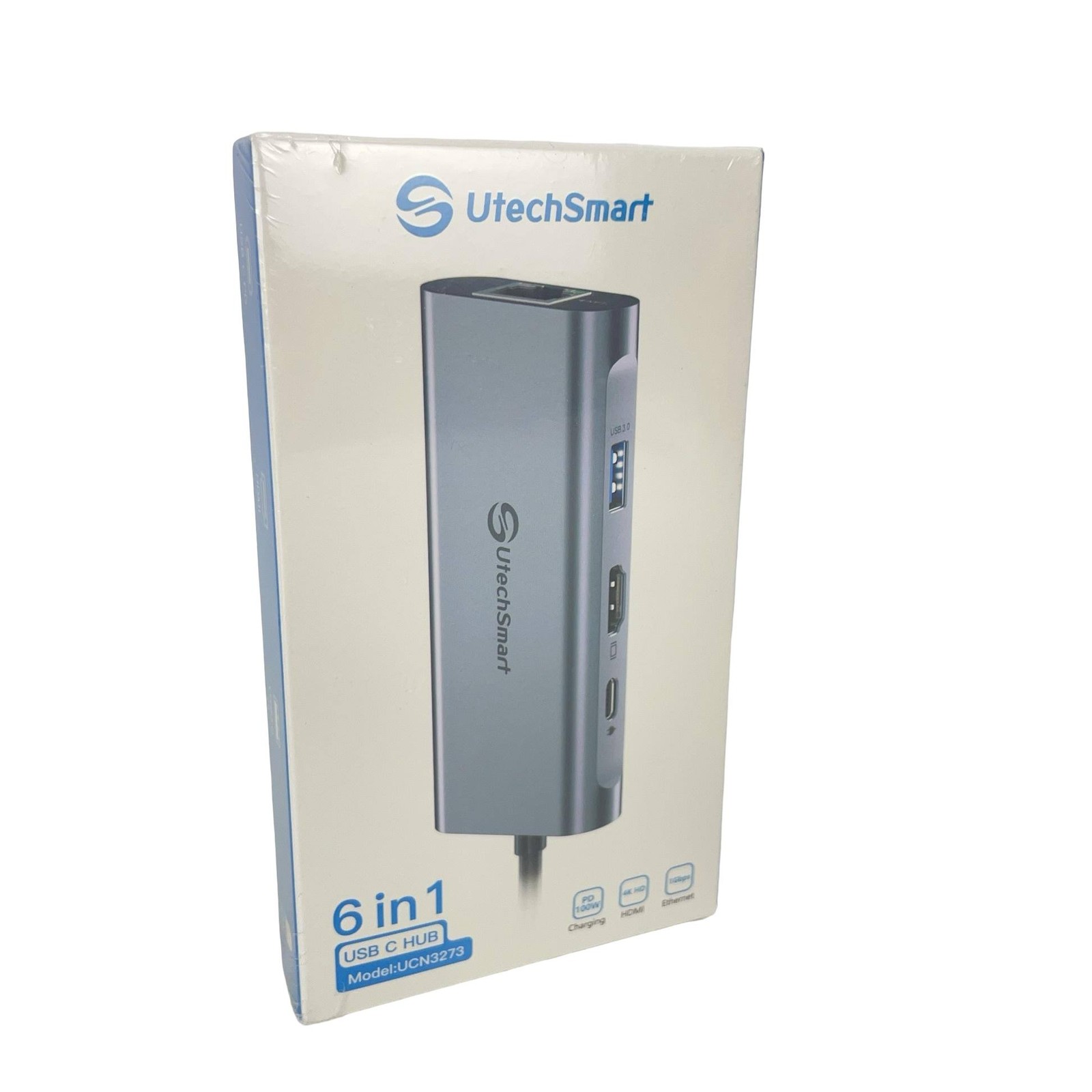 UtechSmart 6-in-1 USB-C Docking Station Hub Gray UCN3273 HDMI LAN USB3.0 100W