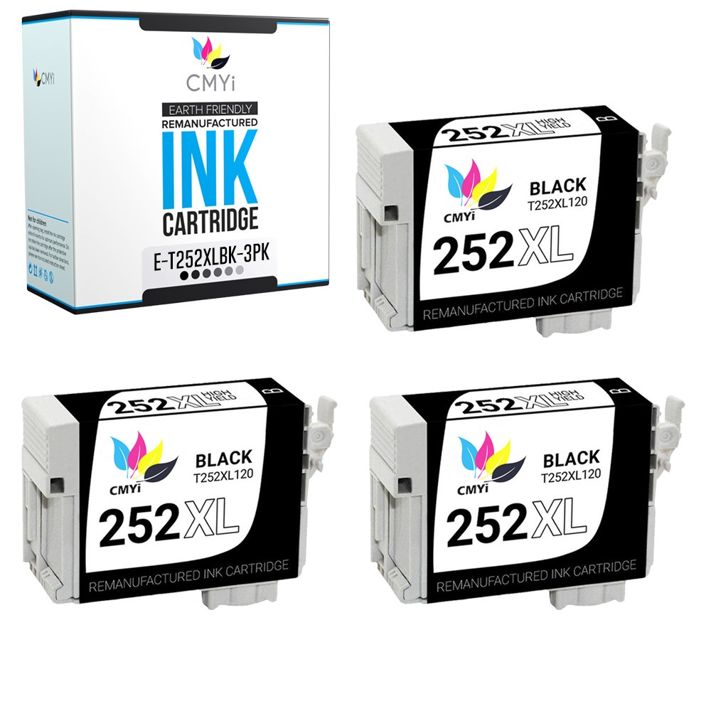 3-Pack CMYi Replacement 252XL Ink Black Cartridge for Epson Workforce WF-7110