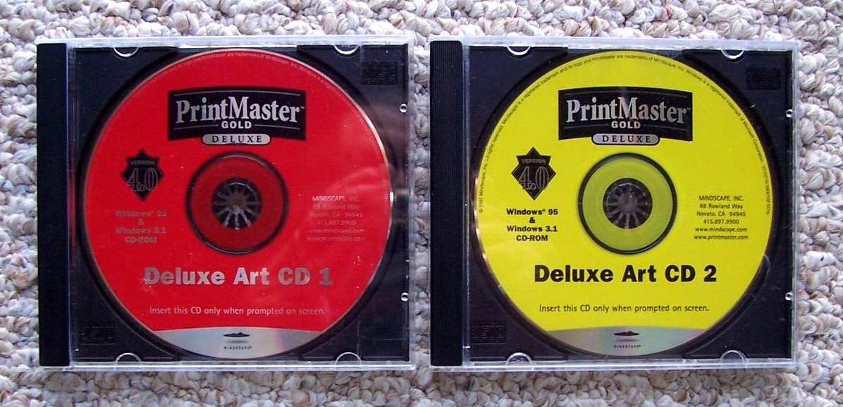 PrintMaster Gold Deluxe Version 4.0 Art CD's 1 & 2 1997 Vintage
