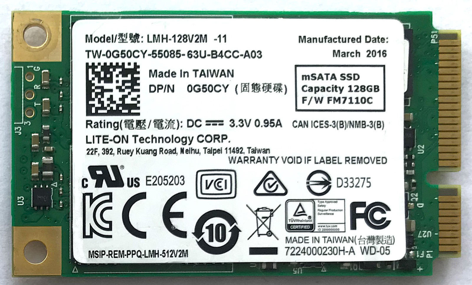 LITE-ON 128GB mSATA SSD LMH-128V2M-11  DP/N: 0G50CY