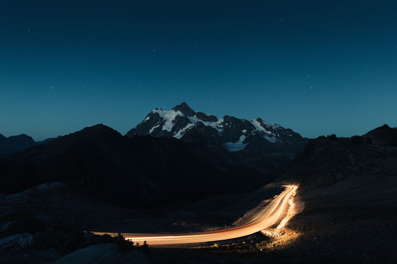 Landscape mountains road long exposure light trails Custom Gaming Mat Desk